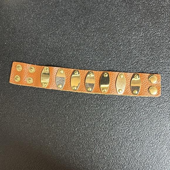 Gold Studded Brown Leather Bracelet - Picture 3 of 6